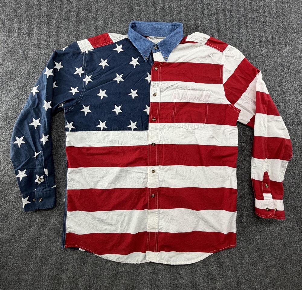 Roper Shirt Mens XL American Flag Long Sleeve Button Up Patriotic USA Western
